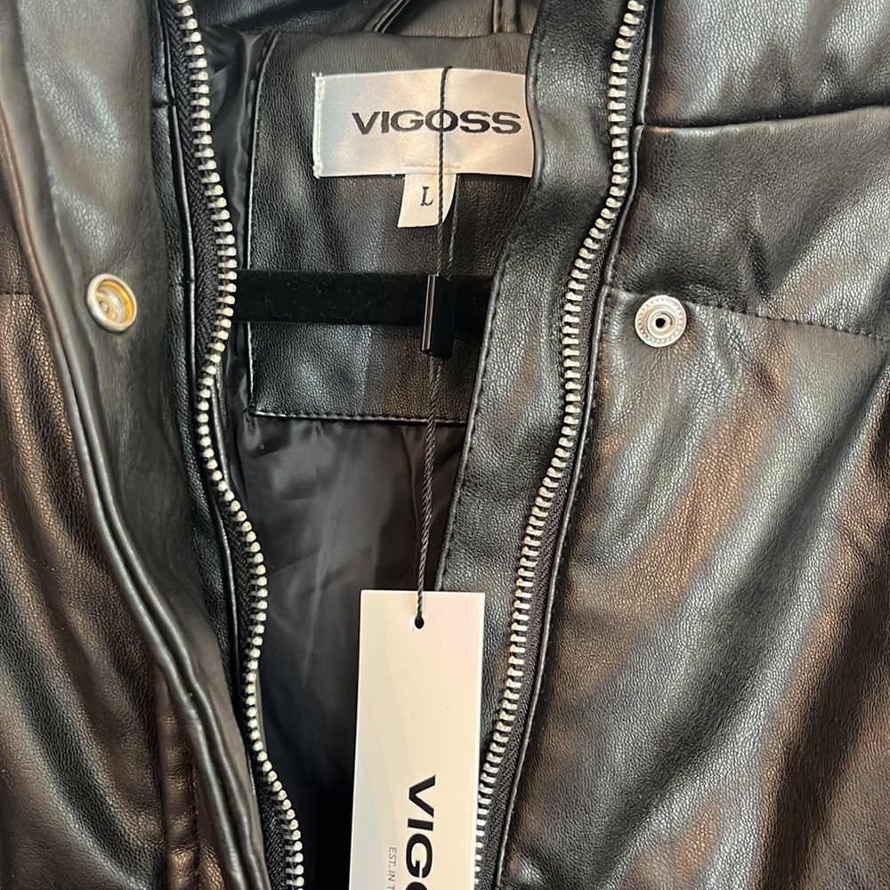 MOTO JACKET Faux leather cropped Quilted Lined NEW TAG Sz L Vigoss lines quilted - Picture 3 of 11